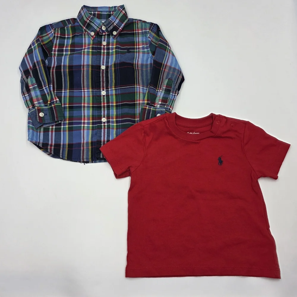 Ralph Lauren baby boy button down shirt and tee size 12 months